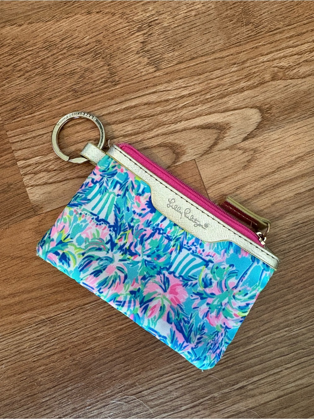 Lilly Pulitzer Blue Turquoise Pink Floral Keyring Wristlet